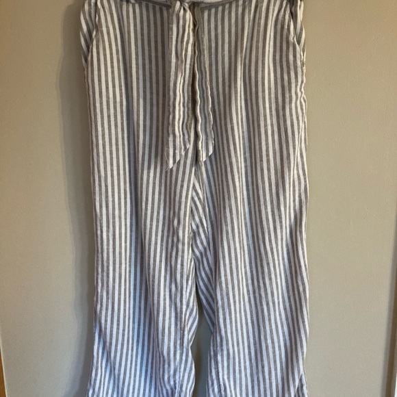 LOFT Gray and White Striped Wide-Leg Linen Pants - Picture 1 of 5